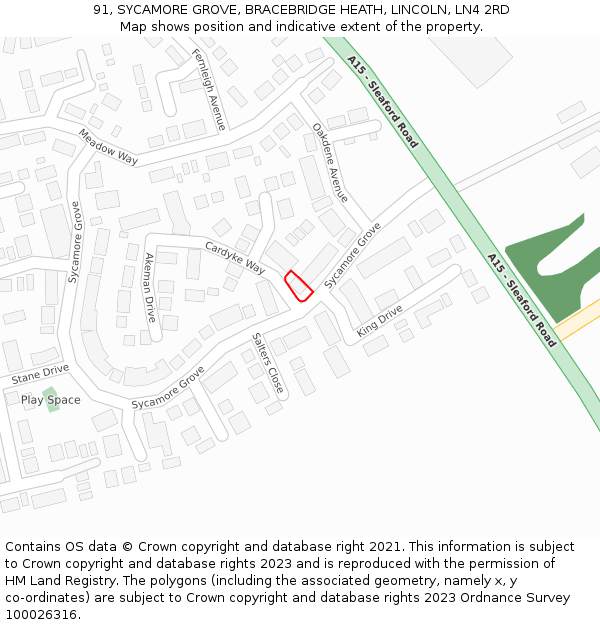 91, SYCAMORE GROVE, BRACEBRIDGE HEATH, LINCOLN, LN4 2RD: Location map and indicative extent of plot