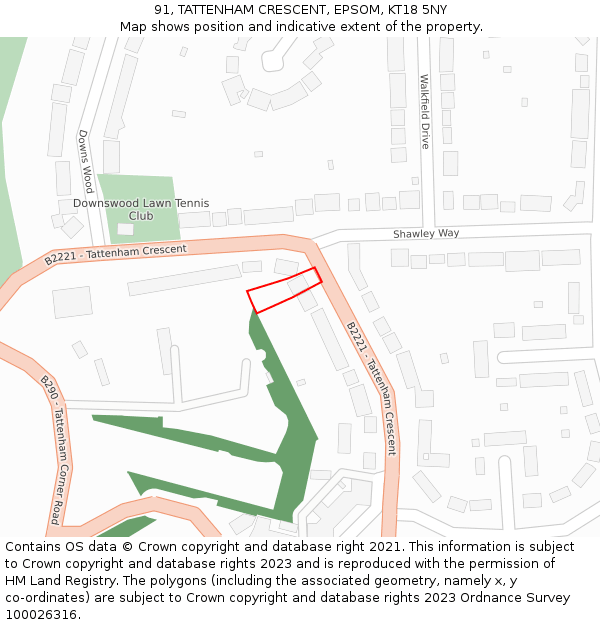 91, TATTENHAM CRESCENT, EPSOM, KT18 5NY: Location map and indicative extent of plot