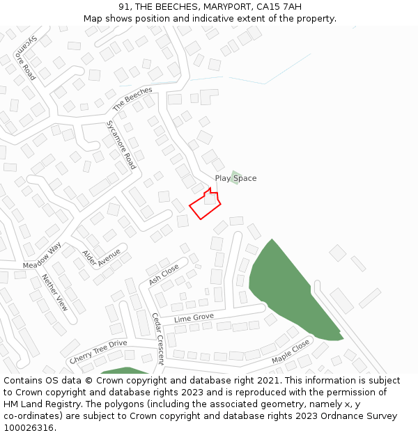 91, THE BEECHES, MARYPORT, CA15 7AH: Location map and indicative extent of plot