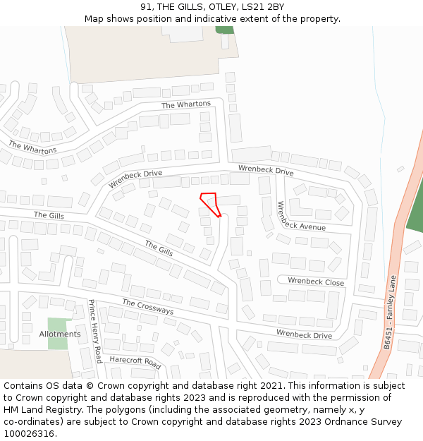 91, THE GILLS, OTLEY, LS21 2BY: Location map and indicative extent of plot