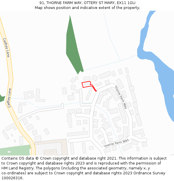91, THORNE FARM WAY, OTTERY ST MARY, EX11 1GU: Location map and indicative extent of plot