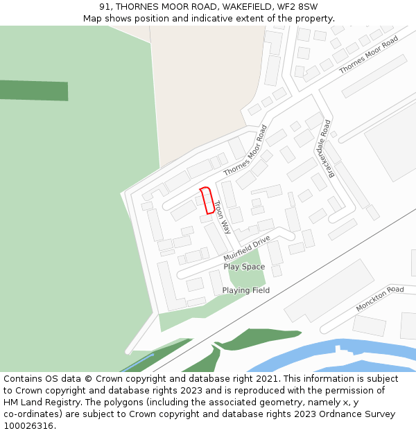 91, THORNES MOOR ROAD, WAKEFIELD, WF2 8SW: Location map and indicative extent of plot