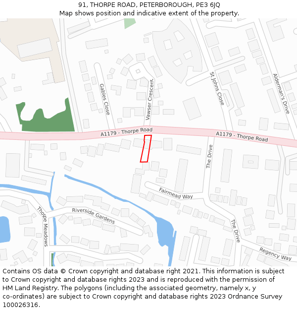 91, THORPE ROAD, PETERBOROUGH, PE3 6JQ: Location map and indicative extent of plot