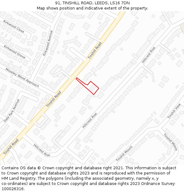 91, TINSHILL ROAD, LEEDS, LS16 7DN: Location map and indicative extent of plot