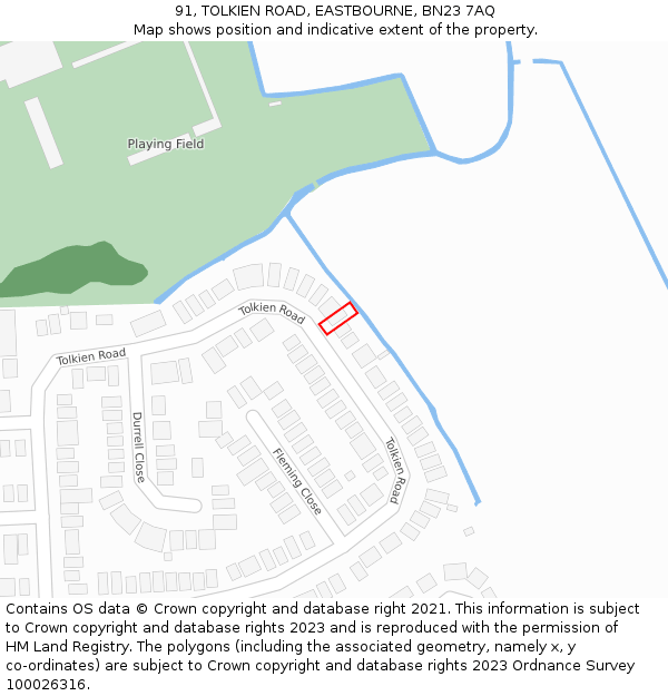 91, TOLKIEN ROAD, EASTBOURNE, BN23 7AQ: Location map and indicative extent of plot