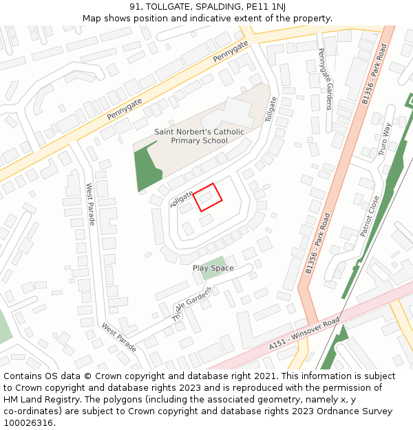 91, TOLLGATE, SPALDING, PE11 1NJ: Location map and indicative extent of plot