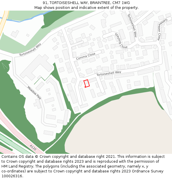 91, TORTOISESHELL WAY, BRAINTREE, CM7 1WG: Location map and indicative extent of plot