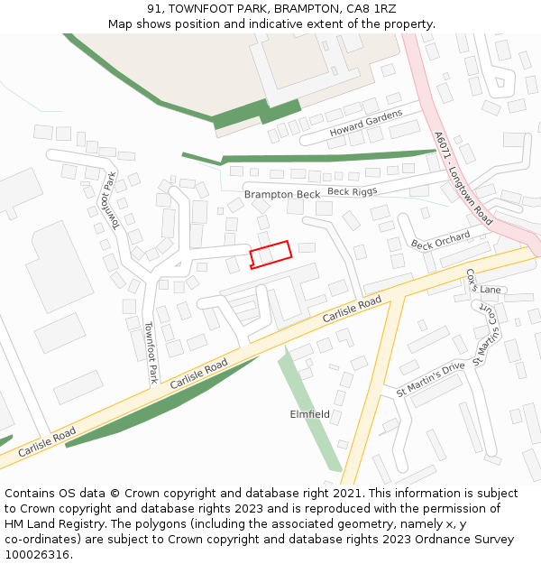 91, TOWNFOOT PARK, BRAMPTON, CA8 1RZ: Location map and indicative extent of plot