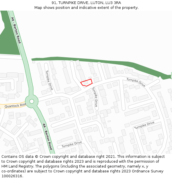 91, TURNPIKE DRIVE, LUTON, LU3 3RA: Location map and indicative extent of plot