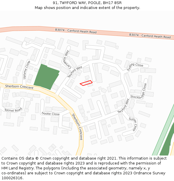 91, TWYFORD WAY, POOLE, BH17 8SR: Location map and indicative extent of plot