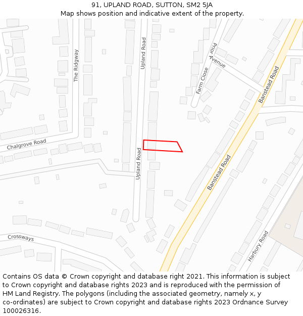 91, UPLAND ROAD, SUTTON, SM2 5JA: Location map and indicative extent of plot