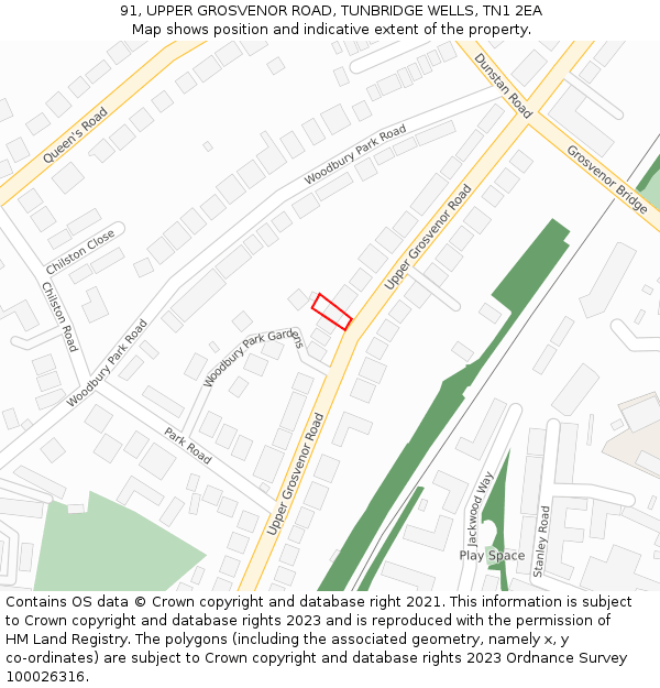 91, UPPER GROSVENOR ROAD, TUNBRIDGE WELLS, TN1 2EA: Location map and indicative extent of plot