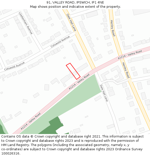 91, VALLEY ROAD, IPSWICH, IP1 4NE: Location map and indicative extent of plot