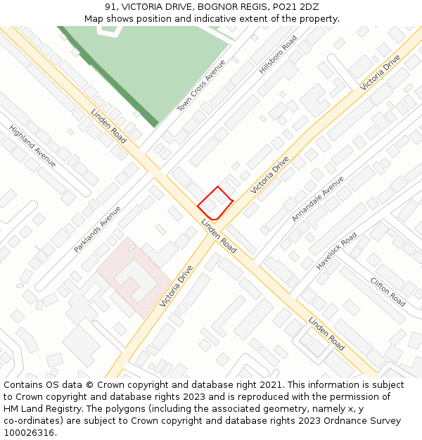 91, VICTORIA DRIVE, BOGNOR REGIS, PO21 2DZ: Location map and indicative extent of plot