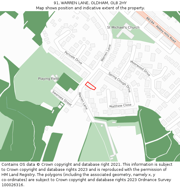 91, WARREN LANE, OLDHAM, OL8 2HY: Location map and indicative extent of plot