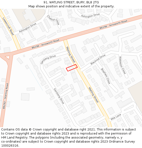 91, WATLING STREET, BURY, BL8 2TG: Location map and indicative extent of plot