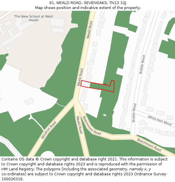 91, WEALD ROAD, SEVENOAKS, TN13 1QJ: Location map and indicative extent of plot