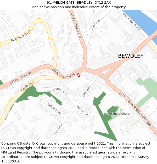 91, WELCH GATE, BEWDLEY, DY12 2AX: Location map and indicative extent of plot