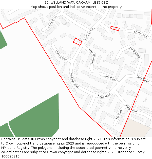 91, WELLAND WAY, OAKHAM, LE15 6SZ: Location map and indicative extent of plot