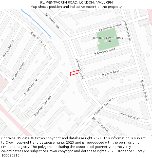 91, WENTWORTH ROAD, LONDON, NW11 0RH: Location map and indicative extent of plot