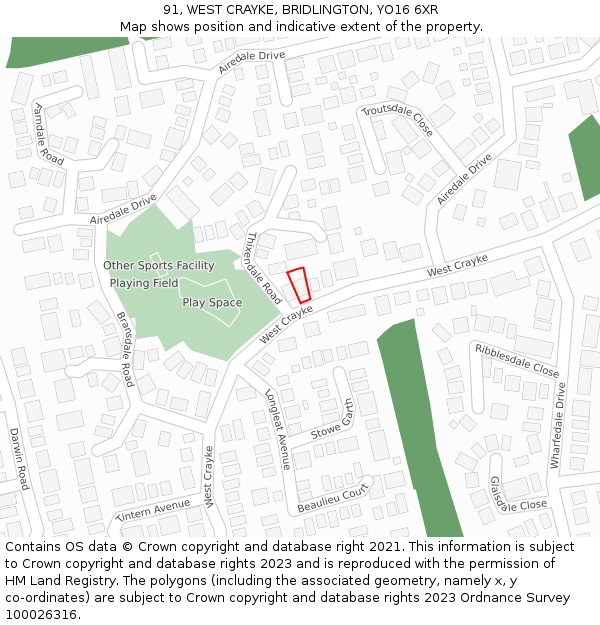 91, WEST CRAYKE, BRIDLINGTON, YO16 6XR: Location map and indicative extent of plot