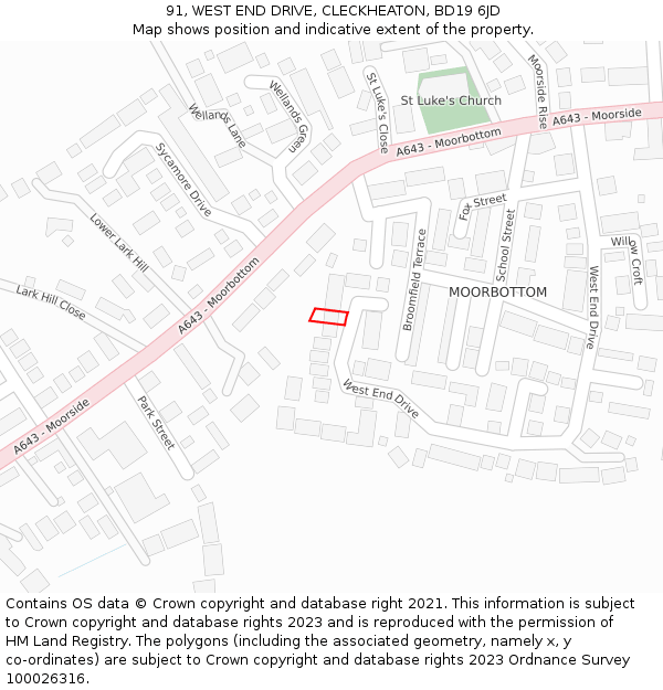 91, WEST END DRIVE, CLECKHEATON, BD19 6JD: Location map and indicative extent of plot