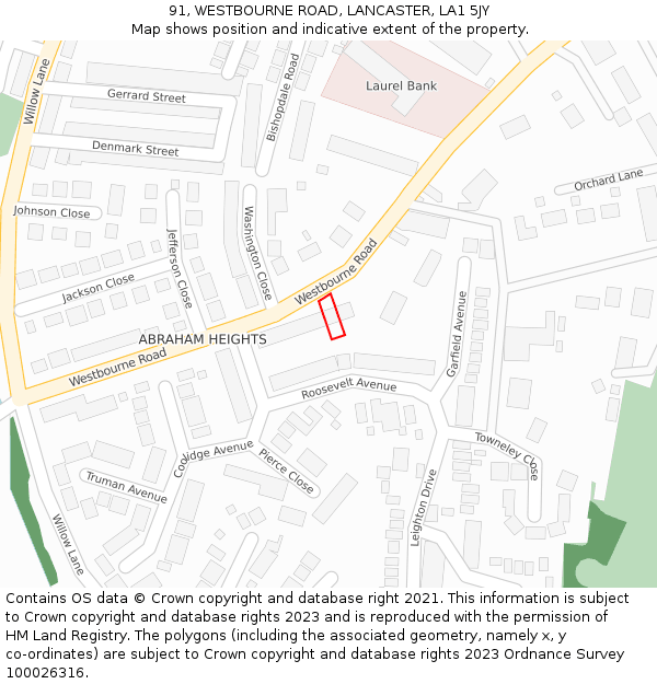 91, WESTBOURNE ROAD, LANCASTER, LA1 5JY: Location map and indicative extent of plot