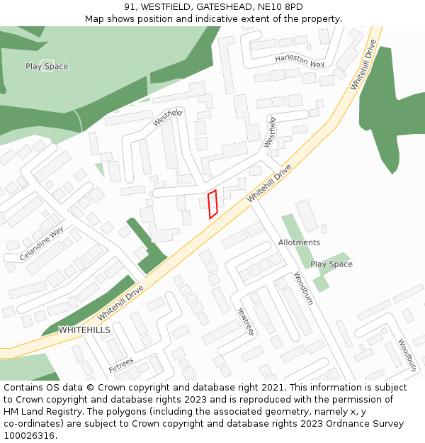 91, WESTFIELD, GATESHEAD, NE10 8PD: Location map and indicative extent of plot