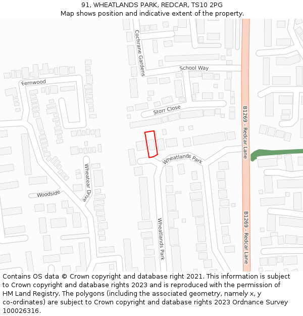 91, WHEATLANDS PARK, REDCAR, TS10 2PG: Location map and indicative extent of plot