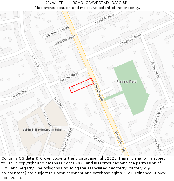 91, WHITEHILL ROAD, GRAVESEND, DA12 5PL: Location map and indicative extent of plot