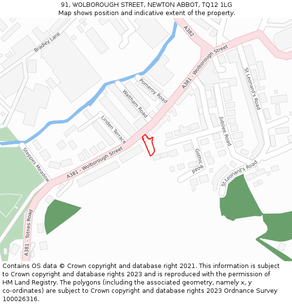 91, WOLBOROUGH STREET, NEWTON ABBOT, TQ12 1LG: Location map and indicative extent of plot
