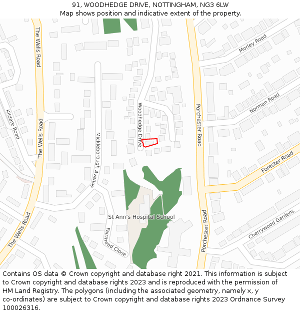91, WOODHEDGE DRIVE, NOTTINGHAM, NG3 6LW: Location map and indicative extent of plot