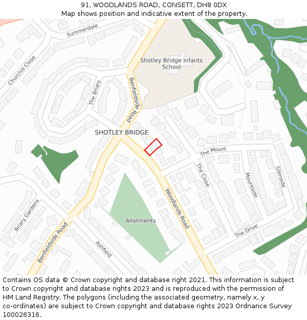 91, WOODLANDS ROAD, CONSETT, DH8 0DX: Location map and indicative extent of plot
