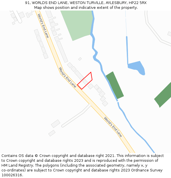 91, WORLDS END LANE, WESTON TURVILLE, AYLESBURY, HP22 5RX: Location map and indicative extent of plot