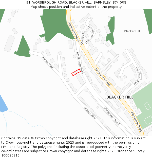 91, WORSBROUGH ROAD, BLACKER HILL, BARNSLEY, S74 0RG: Location map and indicative extent of plot