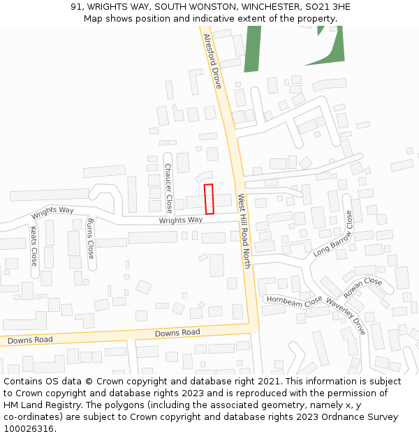 91, WRIGHTS WAY, SOUTH WONSTON, WINCHESTER, SO21 3HE: Location map and indicative extent of plot