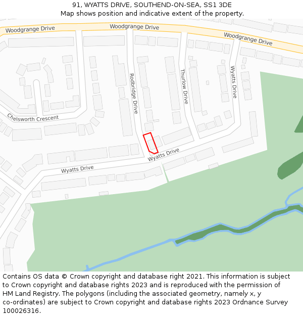 91, WYATTS DRIVE, SOUTHEND-ON-SEA, SS1 3DE: Location map and indicative extent of plot