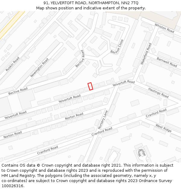91, YELVERTOFT ROAD, NORTHAMPTON, NN2 7TQ: Location map and indicative extent of plot
