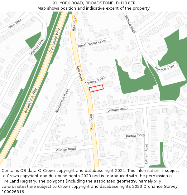 91, YORK ROAD, BROADSTONE, BH18 8EP: Location map and indicative extent of plot