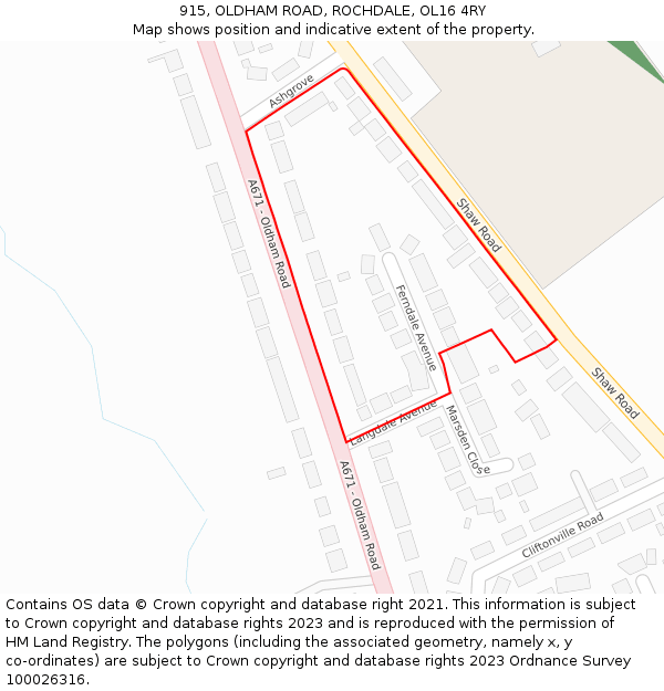 915, OLDHAM ROAD, ROCHDALE, OL16 4RY: Location map and indicative extent of plot