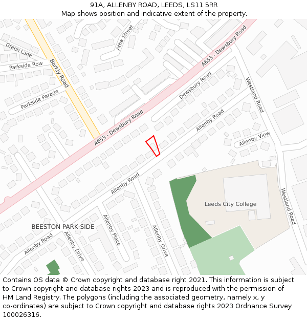 91A, ALLENBY ROAD, LEEDS, LS11 5RR: Location map and indicative extent of plot
