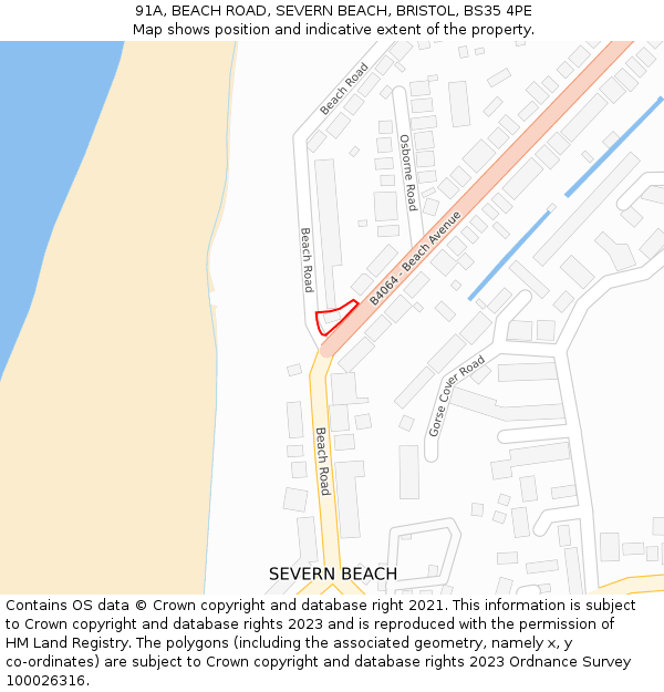 91A, BEACH ROAD, SEVERN BEACH, BRISTOL, BS35 4PE: Location map and indicative extent of plot