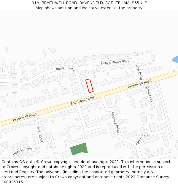 91A, BRAITHWELL ROAD, RAVENFIELD, ROTHERHAM, S65 4LP: Location map and indicative extent of plot