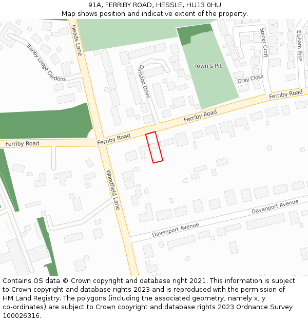 91A, FERRIBY ROAD, HESSLE, HU13 0HU: Location map and indicative extent of plot