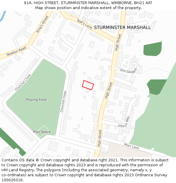 91A, HIGH STREET, STURMINSTER MARSHALL, WIMBORNE, BH21 4AT: Location map and indicative extent of plot