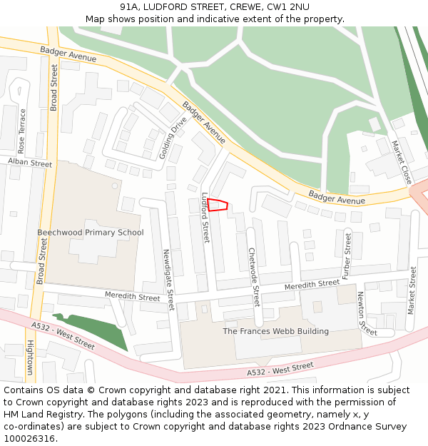 91A, LUDFORD STREET, CREWE, CW1 2NU: Location map and indicative extent of plot