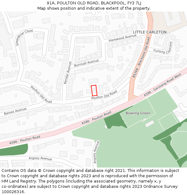 91A, POULTON OLD ROAD, BLACKPOOL, FY3 7LJ: Location map and indicative extent of plot