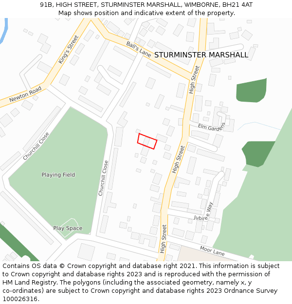 91B, HIGH STREET, STURMINSTER MARSHALL, WIMBORNE, BH21 4AT: Location map and indicative extent of plot