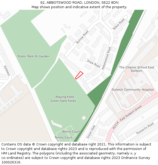92, ABBOTSWOOD ROAD, LONDON, SE22 8DN: Location map and indicative extent of plot