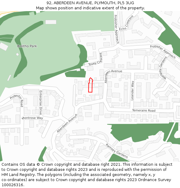 92, ABERDEEN AVENUE, PLYMOUTH, PL5 3UG: Location map and indicative extent of plot